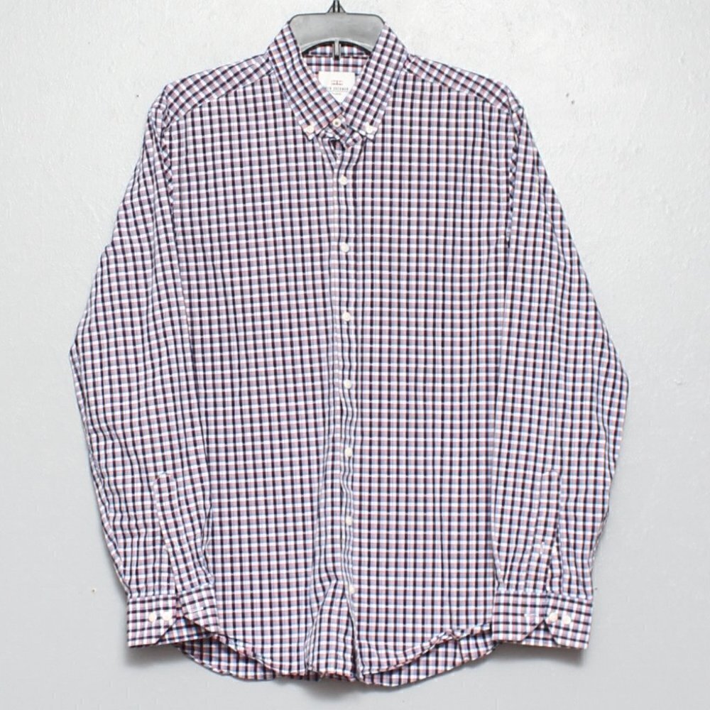 Ben Sherman Tailored Skinny Fit red white blue plaid cotton button up